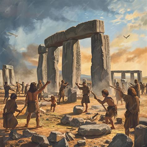 Premium Photo | Artistic Depiction of Stonehenge Construction