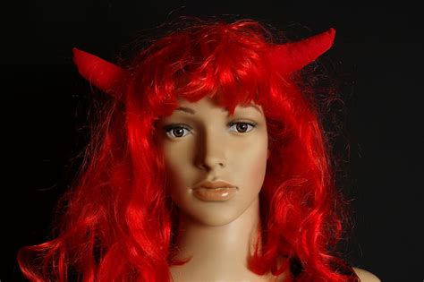 Carnival Dress Devil Horns Red Hair Panel Doll Model Wig