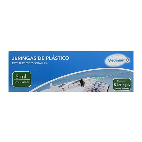 Jeringas Medimart estériles 21 g X 32 mm 5 pzas de 5 ml Walmart