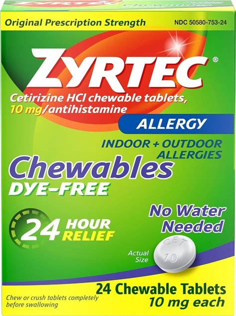 Amazon Zyrtec 24 Hour Allergy Relief Berry Chewable Tablets 10 Mg