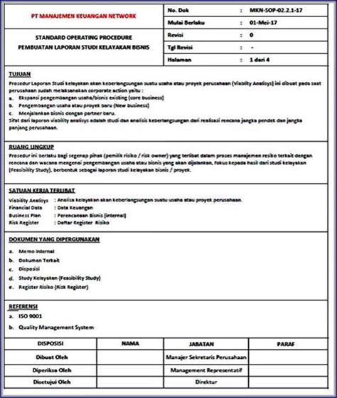 Contoh Standar Operasional Prosedur Untuk Menilai Kelayakan Bisnis