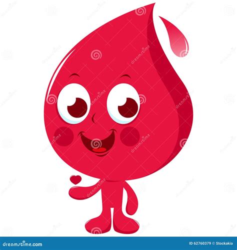 Blood Drop Character With Red Heart Cute Happy Smiling Blood Drop