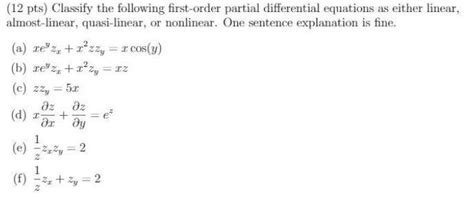 Solved 12 Pts Classify The Following First Order Partial Chegg