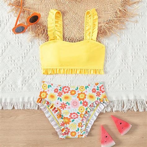 Nuovo Set Di Bikini A Due Pezzi Con Stampa Floreale Volant E