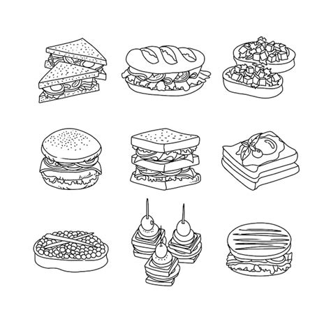 Premium Vector Sandwich Hand Drawn Doodle Illustrations Vector Set