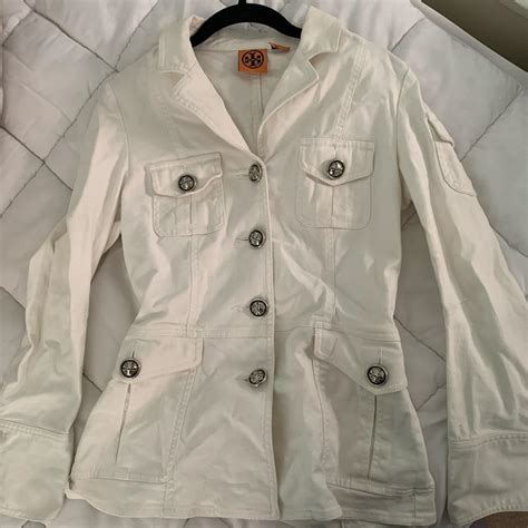 Tory Burch White Denim Jacket-size 6 - Depop