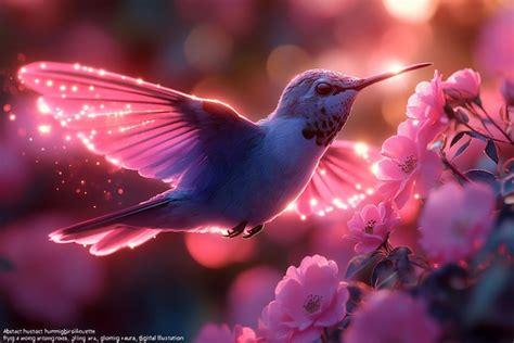 A Hummingbird Is Flying In Front Of Pink Flowers Premium Ai Generated