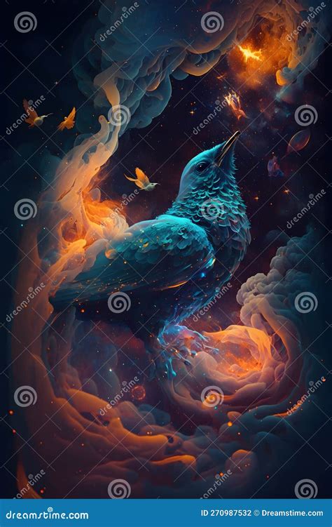 A Bird Connected To The Galactic Nebula A Bird On A Black Background