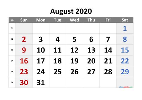 August 2020 Printable Calendar | Calendar printables, Monthly calendar