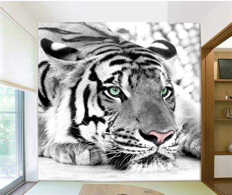 Bacaz 8D Mural White Tiger Wall Art 3d Wallpaper Animal Tiger Mural 3D ...