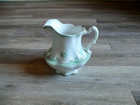 Antique Alfred Meakin Green Selwyn Water Pitcher Green Floral Scroll