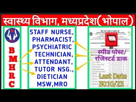 BHOPAL MEMORIAL HOSPITAL STAFF NURSE LAB TECH PHARMACIST VACANCY