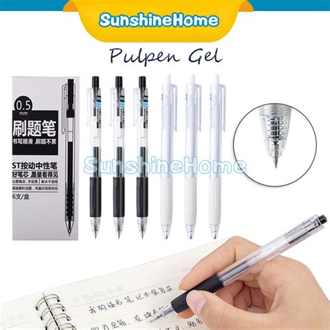 Jual Pulpen Pena Gel Simple Pen Putih Hitam Mekanik 05mm Aesthetic Pen