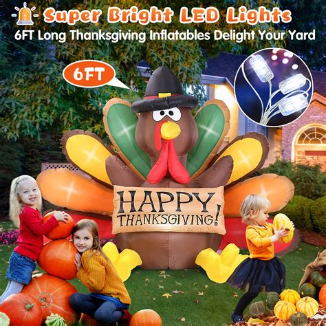 MICOCAH 6FT Thanksgiving Inflatables Turkey Decor With Pilgrim Hat