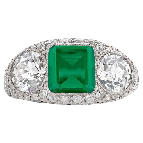 Art Deco Style 2 Carat Diamond Cocktail Ring Emerald Sapphire Engagement Ring For Sale At 1stdibs