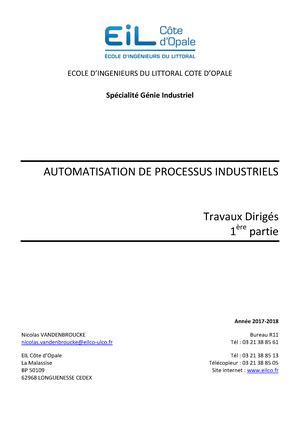 TD Auto 2 Travaux dirigés sur le GRAFCET ECOLE DINGENIEURS DU