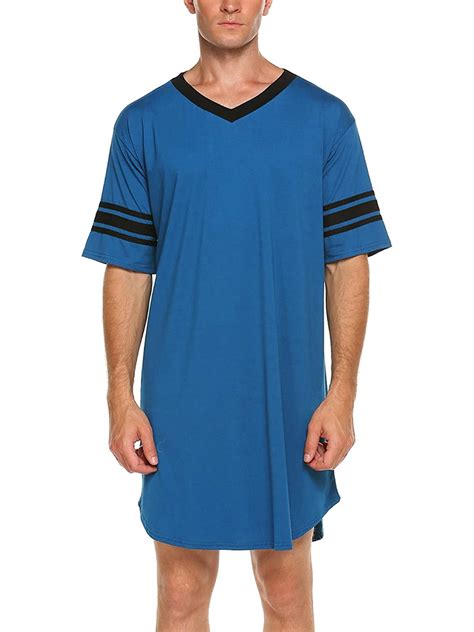 Cathery Mens Cotton Nightshirt Short Sleeve Sleepwear Soft Comfy