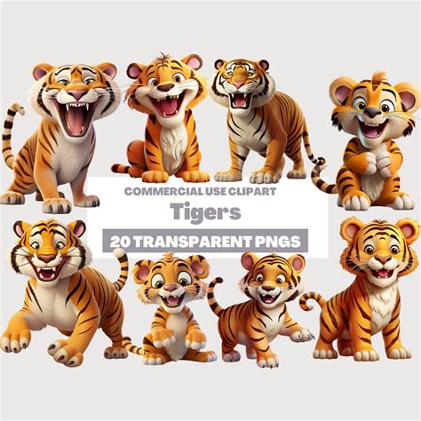 Tigers Clipart Cute Cartoon Clipart, Tigers Clipart Set, Tigers Instant ...