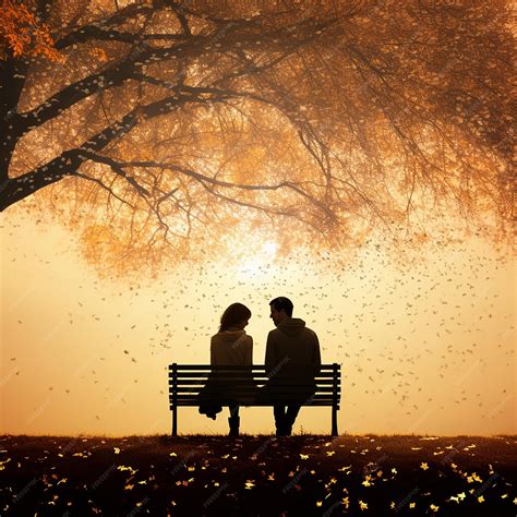 Premium Photo Silhouetted Couple Sitting On Bench Under Autumn Tree