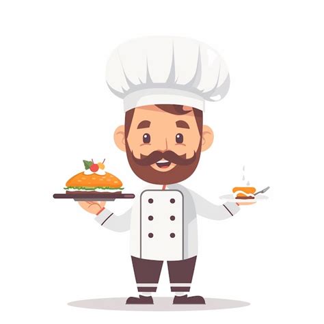 Un Chef Con Barba Y Bigote Sosteniendo Un Plato De Comida Vector