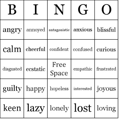 Printable Emotion Bingo