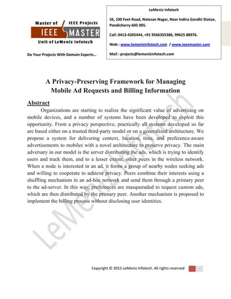 A Privacy Preserving Framework For Managing Mobile Ad Requests And