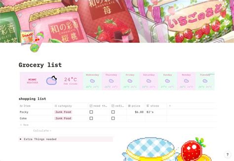 Kawaii Grocery List Notion Template Notions Grocery List Template