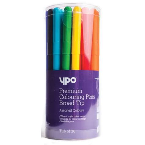 Ypo Premium Broad Tip Colouring Pens 12 Assorted Colours Tub Of 36