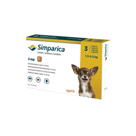 1 таблетка Simparica Симпарика для собак от 1,3 до 2,5 кг от внешних ...