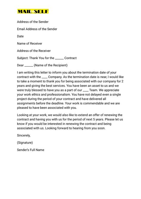 End Of Contract Thank You Letter How To Templates And Examples Mail