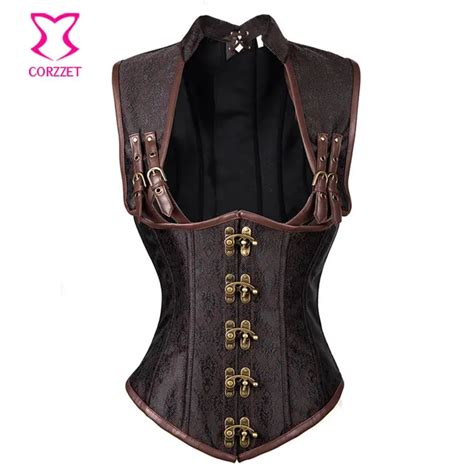 Colarinho Top Cupless preto Brocade Sexy Corset Colete Roupas Góticas