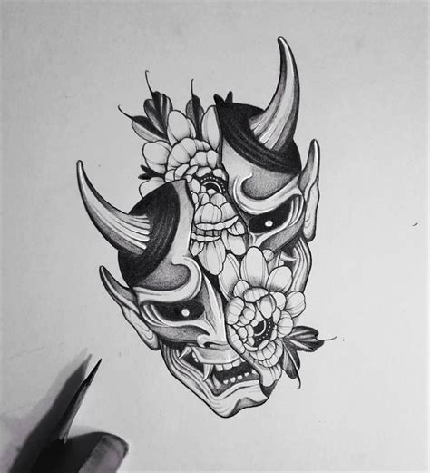 Pin By 4thar On Japan Tat2 Mask Tattoo Oni Mask Tattoo Hannya Mask