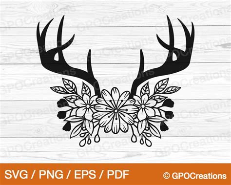 Floral Deer Antlers SVG Flowers SVG Deer Flowers SVG Boho Svg Deer