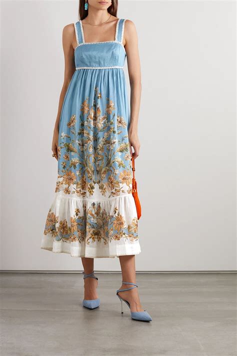 Zimmermann Chintz Tiered Floral Print Ramie Midi Dress The Outnet