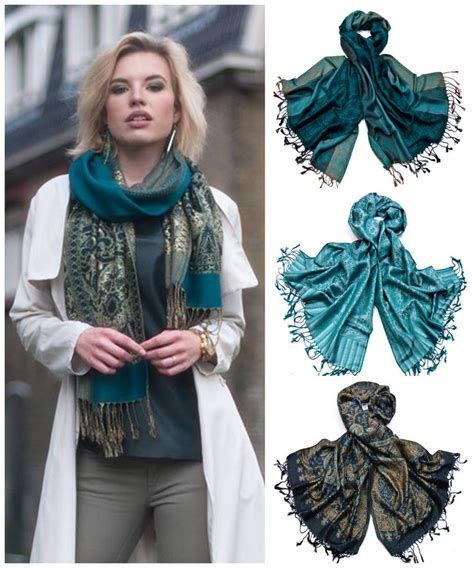 Camaïeux verts et bleus pour des étoles en pashmina tendances