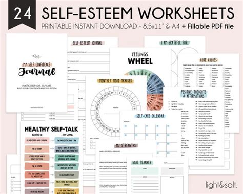 Fillable Pdf Self Esteem Worksheets Self Esteem Workbook Etsy Uk