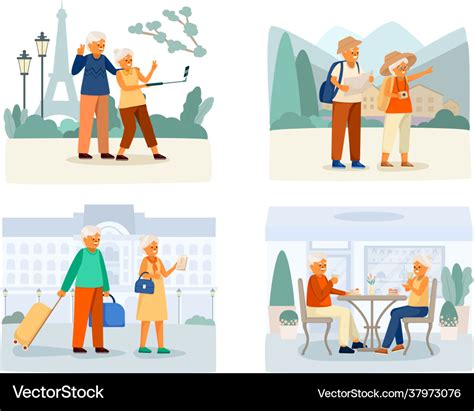 Elderly people happy life cartoon icon set Vector Image