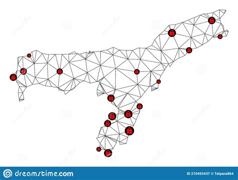 Lockdown Polygonal Carcass Mesh Vector Map Of Assam State Stock Vector