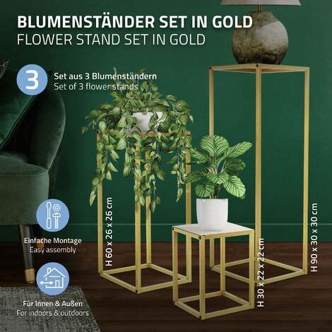 Ml Design Juego De Soportes Para Plantas De Metal Dorado Pedestal De