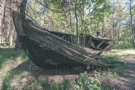 An Old Shipwreck Or Abandoned Shipwreck Vintage Effect Stock Photo