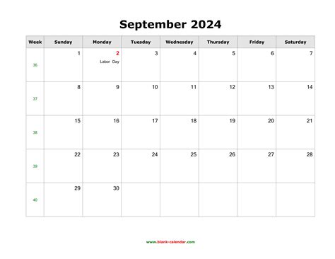 Download September 2024 Blank Calendar With Us Holidays Horizontal