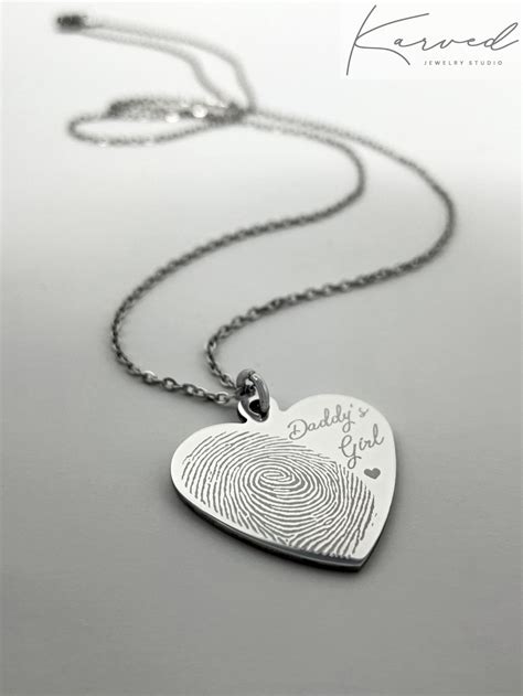 Actual Fingerprint Necklace Engraved Fingerprint Jewelry Etsy