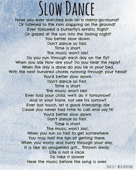 Slow Dance A Poem By David L Weatherford