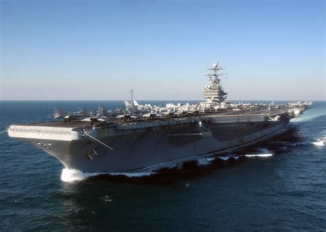 A Port Bow View Of The Us Navy Usn Nimitz Class Aircraft Carrier Uss