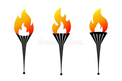 Set Of Three Unique Olympic Torches With Flames Symbols Of The Olympic