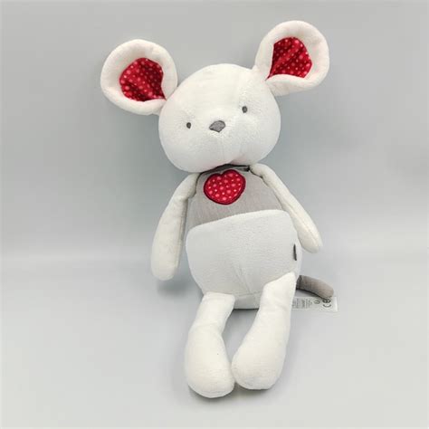 Doudou Souris Blanche Rose Grise Obaibi