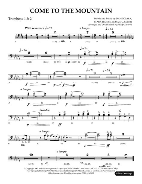 Come To The Mountain Choral Anthem SATB Trombone Sheet Music PDF