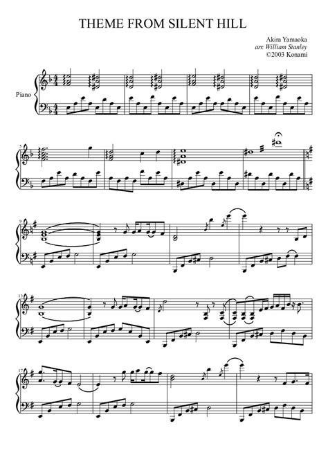 Theme From Silent Hill Sheet Music For Piano Solo