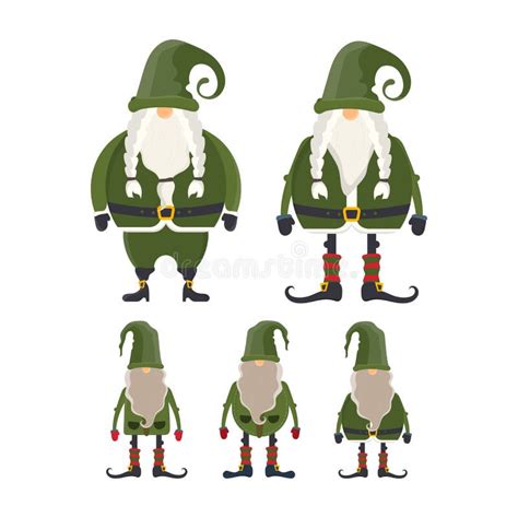 Set Of Scandinavian Gnomes With Beard Pigtails And Green Clothes