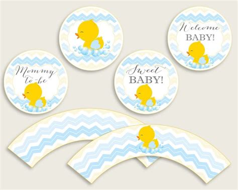 Rubber Duck Cupcake Toppers Yellow Blue Cupcake Wrappers Toppers